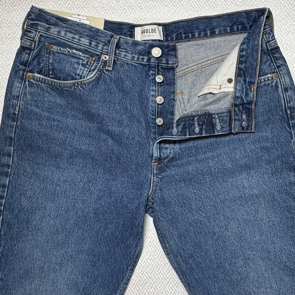 NWT AGOLDE Riley Crop Slim Straight High Rise Blue Sphere Raw Hem Sz 31 L25 - Picture 9 of 16